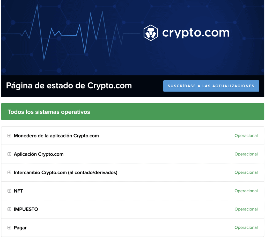 Estado actual servicios crypto.com